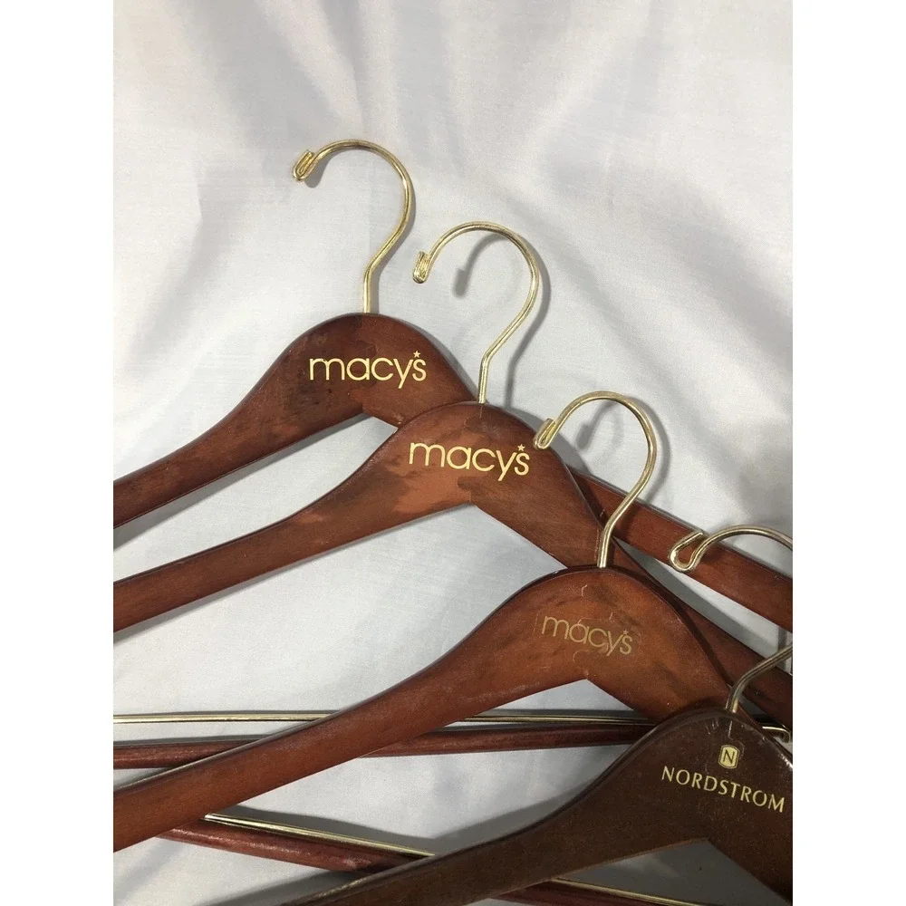 Macy's(3), Nordstrom(1) & Neiman Marcus(1) & 1 unbranded Wooden Hangers Lot of 6